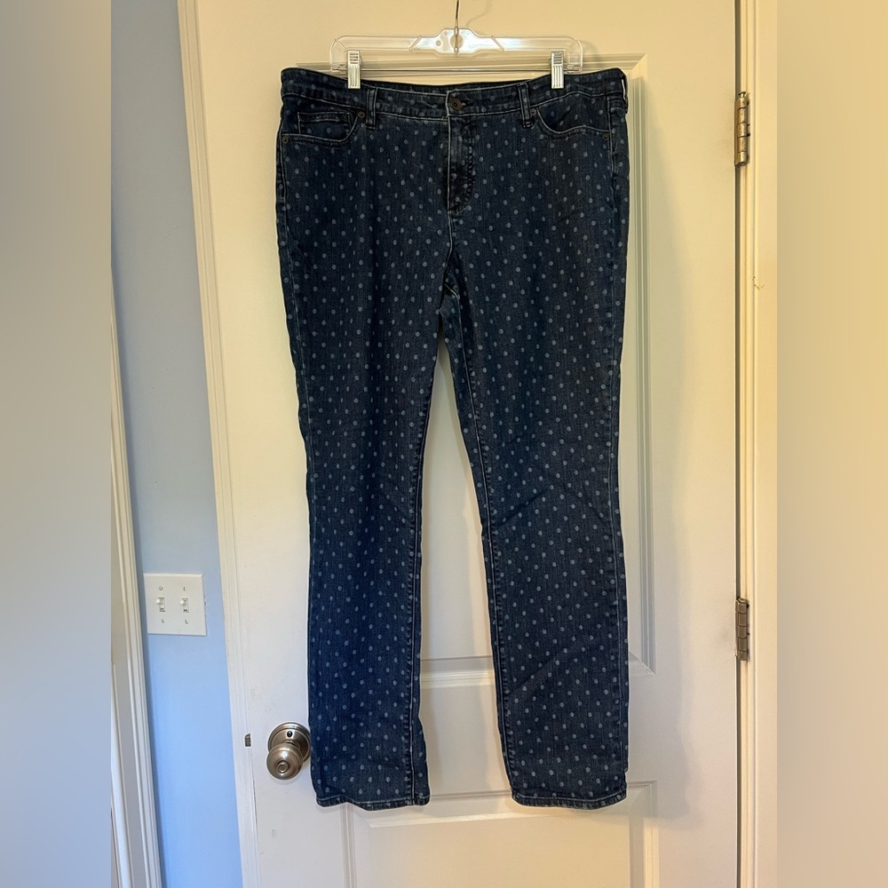Lands' End Navy Polka Dot Straight Leg Jeans